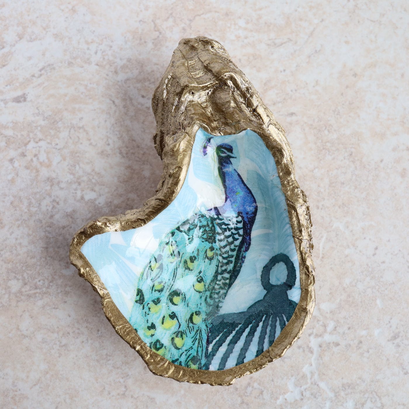 GIFT Serenity Decoupage Oyster Ring Dish - Blue Peacock