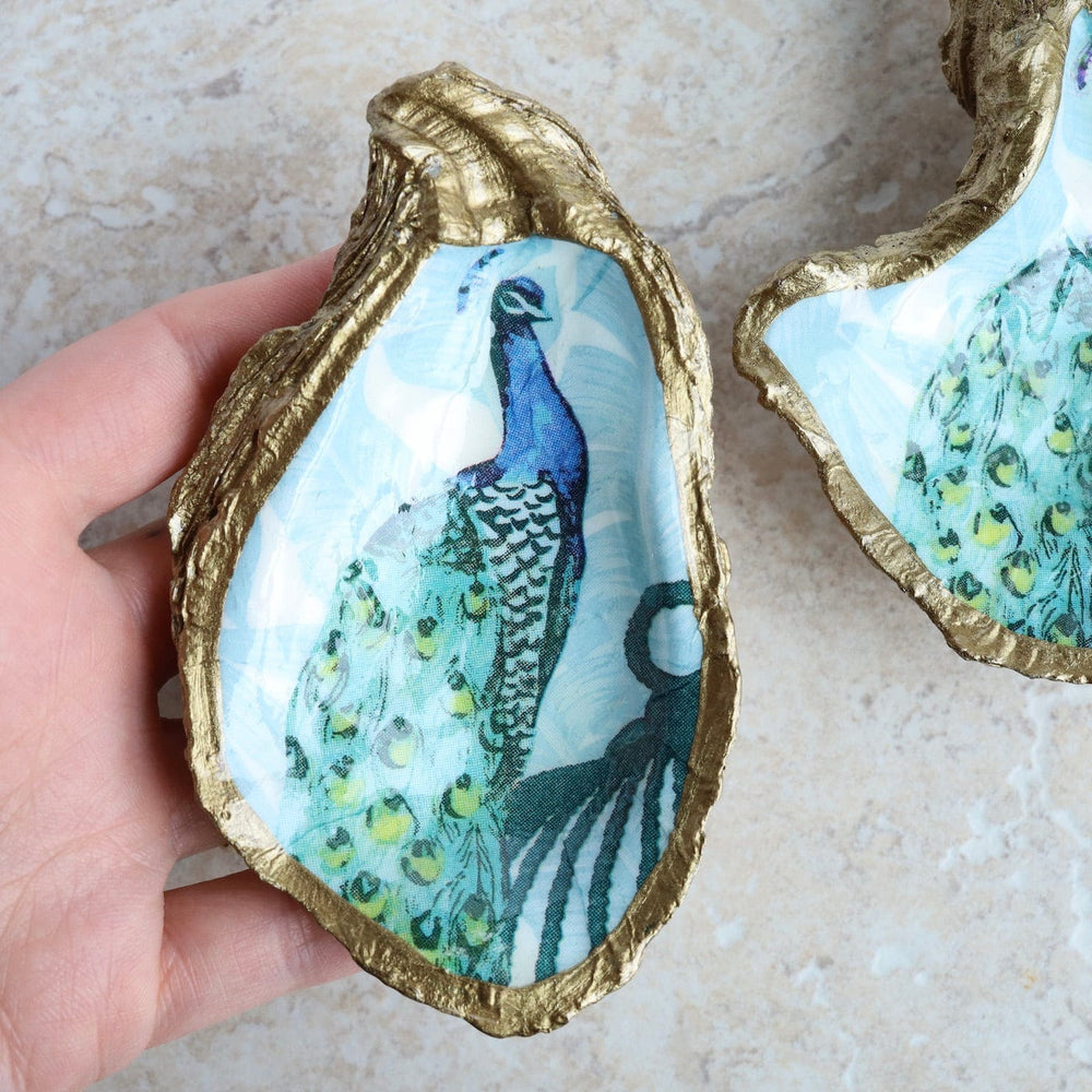 GIFT Serenity Decoupage Oyster Ring Dish - Blue Peacock