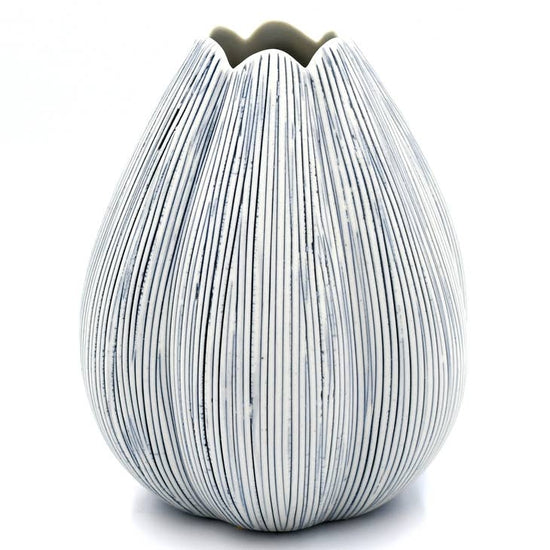 GIFT Small Champa Porclain Bud Vase - White with Blue Dash Lines