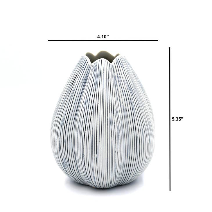 GIFT Small Champa Porclain Bud Vase - White with Blue Dash Lines