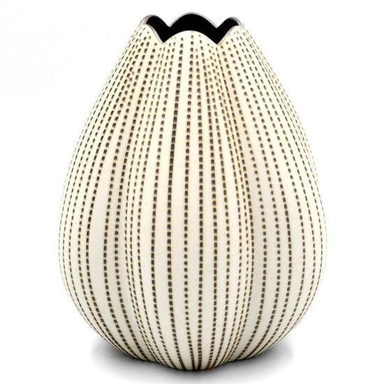 GIFT Small Champa Porclain Bud Vase - White with Dark Dash Lines