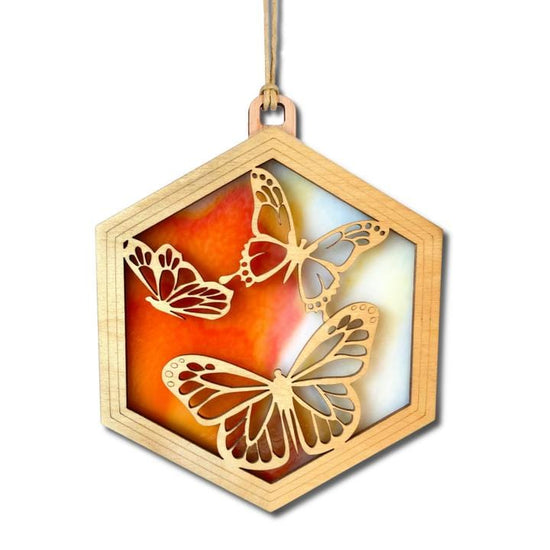 GIFT Standard 6" Suncatcher - Butterflies in Orange Swirl