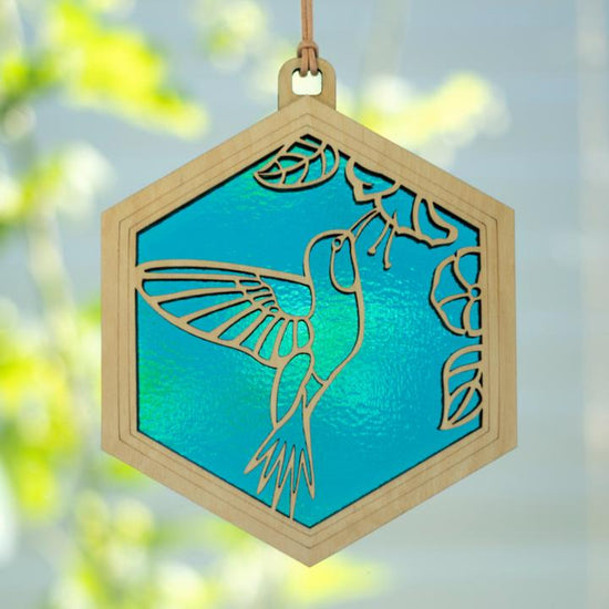 GIFT Standard 6" Suncatcher - Hummingbird in Bright Blue