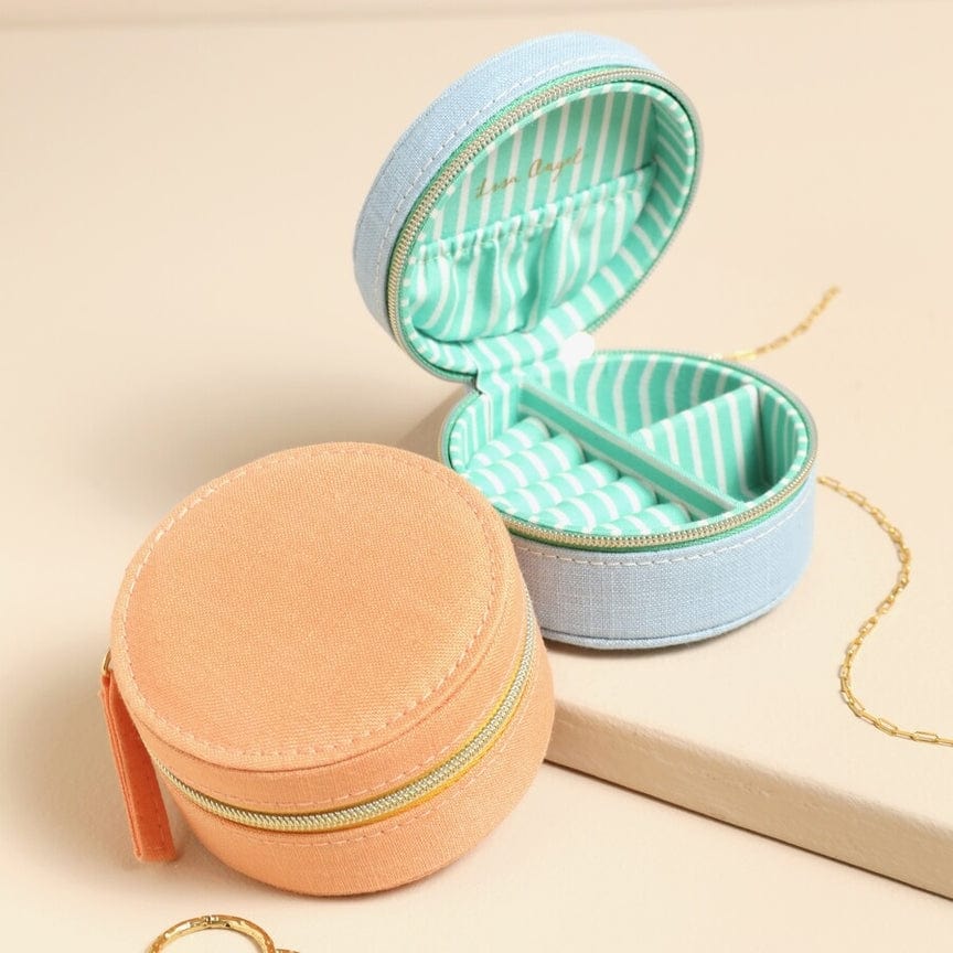 GIFT Tangerine Round Linen Travel Round Jewelry Case