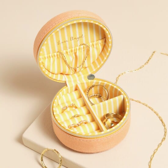 GIFT Tangerine Round Linen Travel Round Jewelry Case