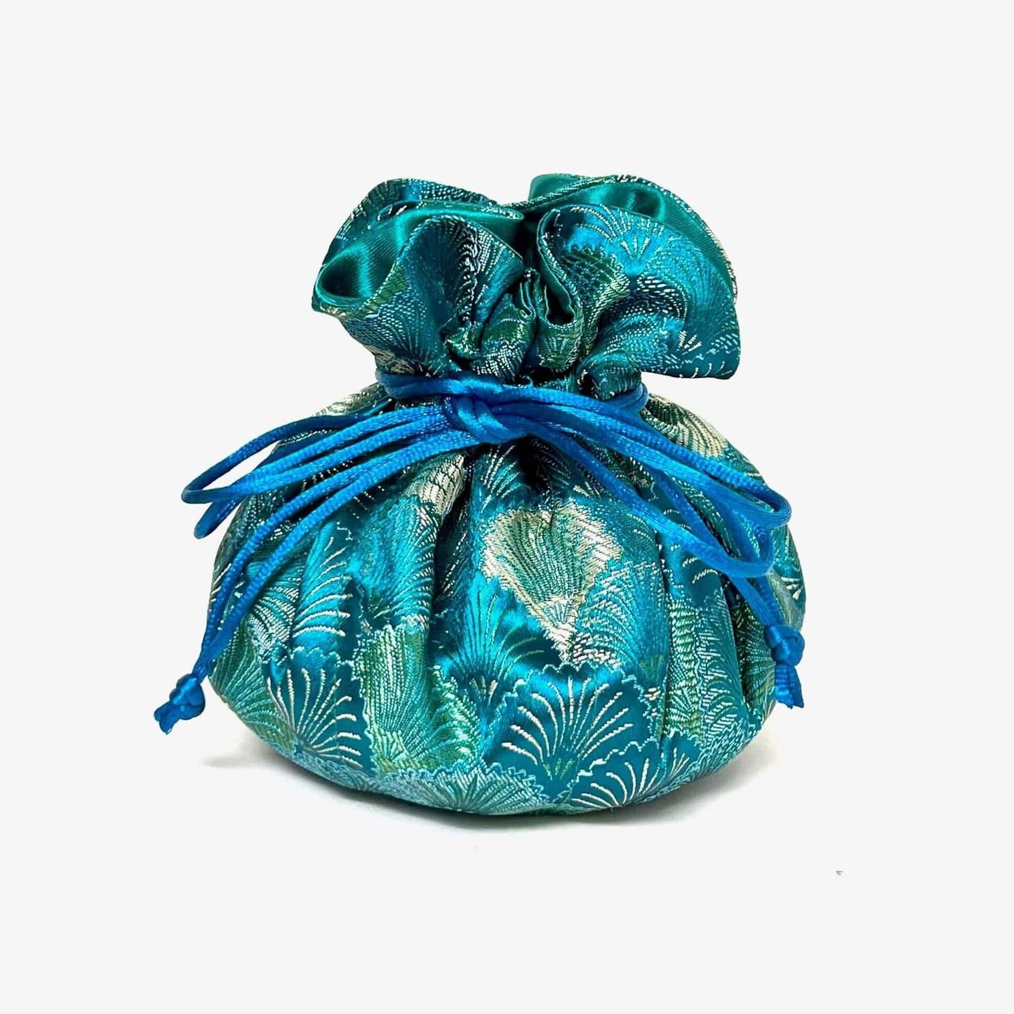 GIFT Teal & Green Seashells Brocade Jewelry Pouch