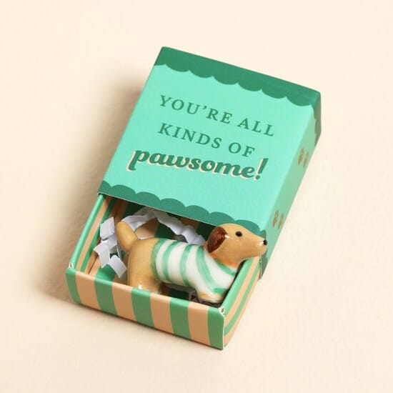 GIFT Tiny Matchbox Sausage Dog Ceramic Token