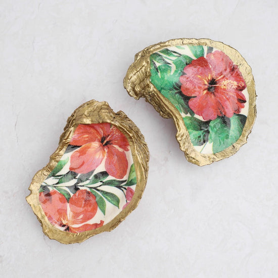Load image into Gallery viewer, G45 GIFT Tropical Gilded Oyster Ring Dish - Jungle Hibiscus
