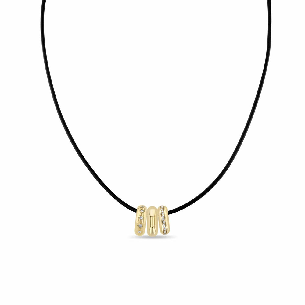 NKL-14K 14k 3 Mixed Half Round Slide Bead Leather Cord Necklace