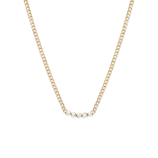 NKL-14K 14k 5 Diamond Bezel Extra Small Curb Chain Necklace