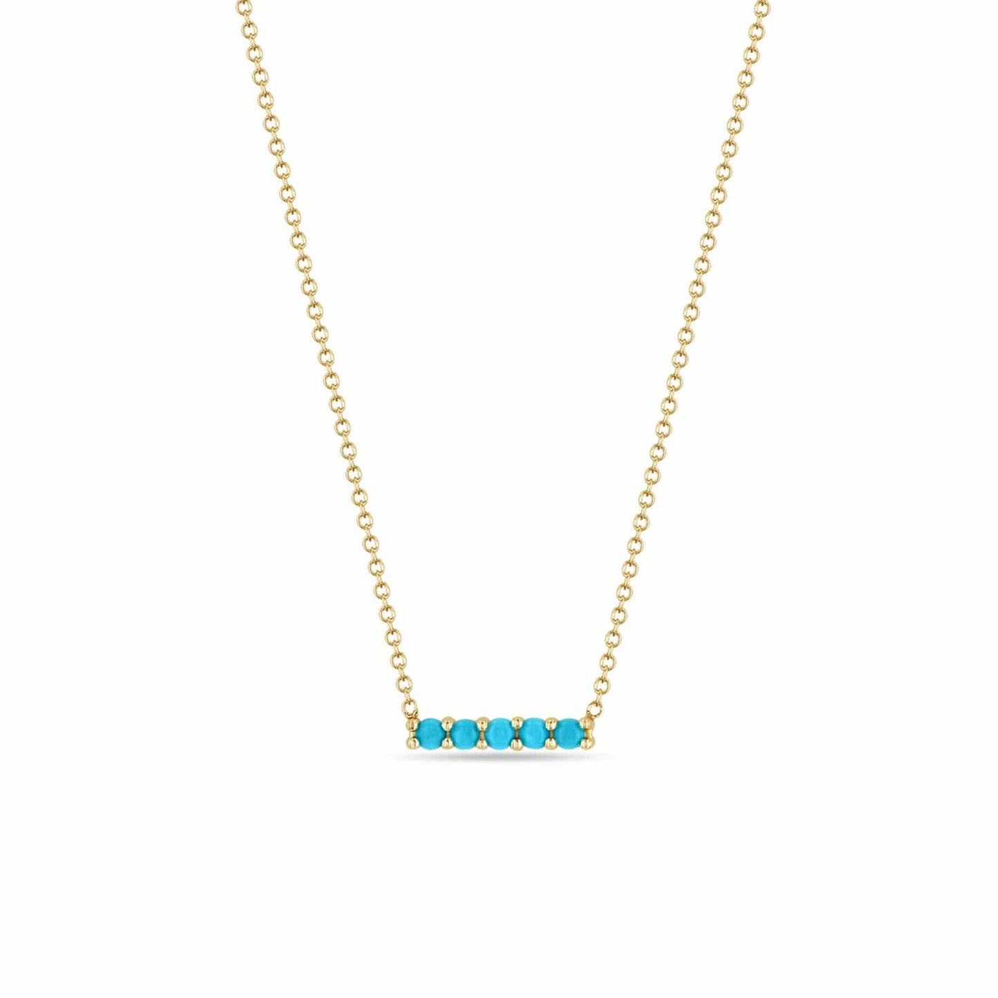 NKL-14K 14k 5 Prong Turquoise Bar Pendant Necklace