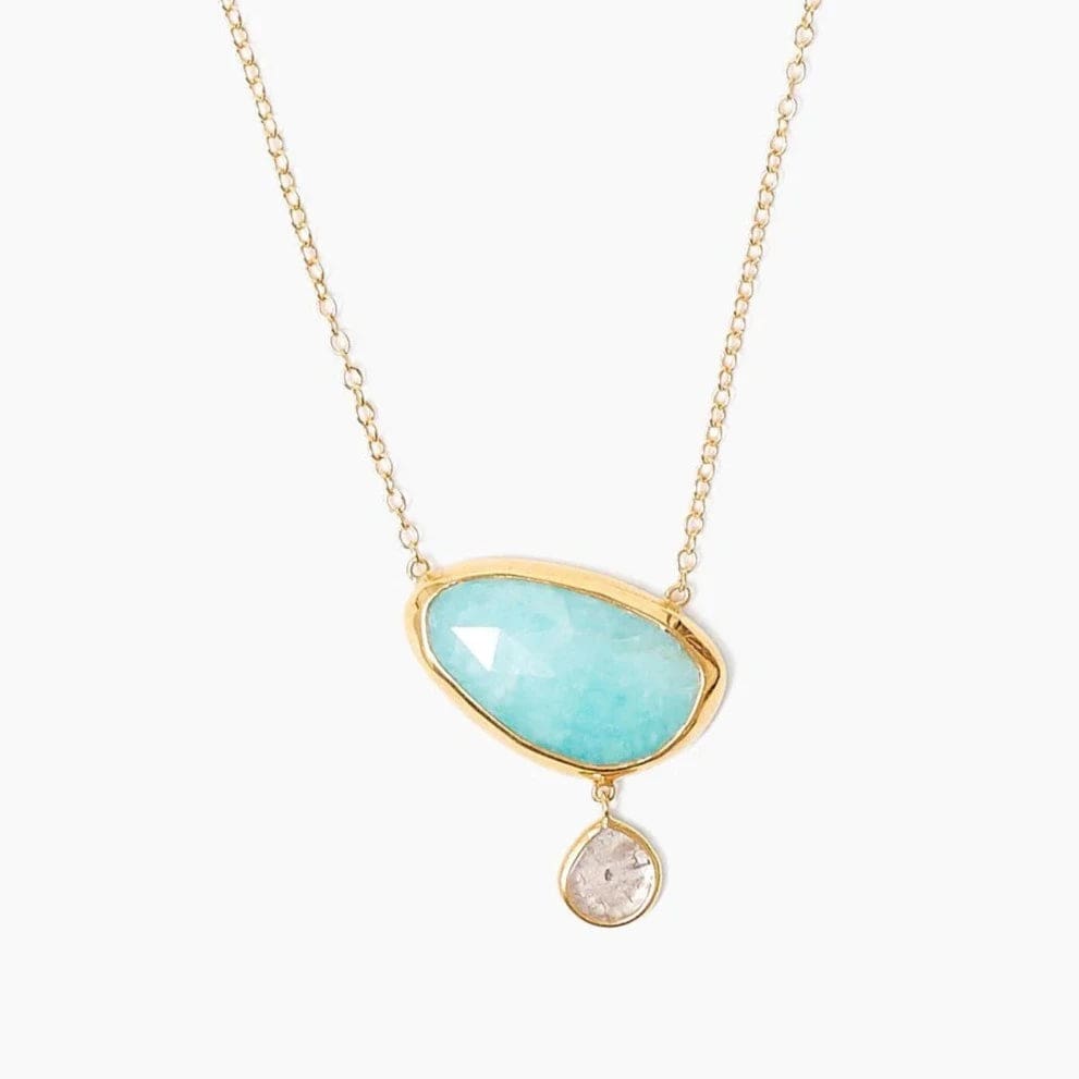 NKL-14K 14K Amazonite Diamond Drop Gold Cliff Necklace