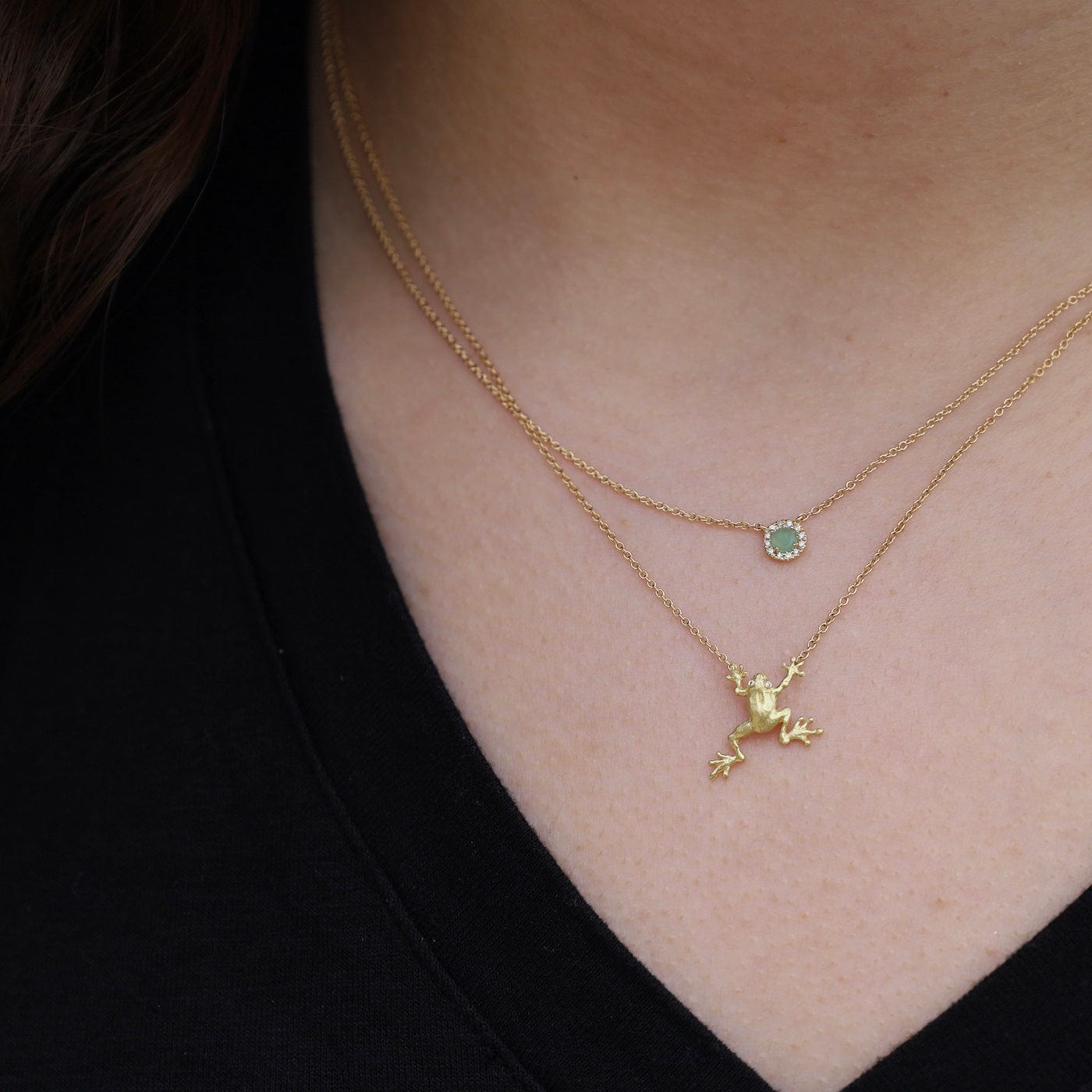 NKL-14K 14k Chrysophase Diamond Halo Necklace