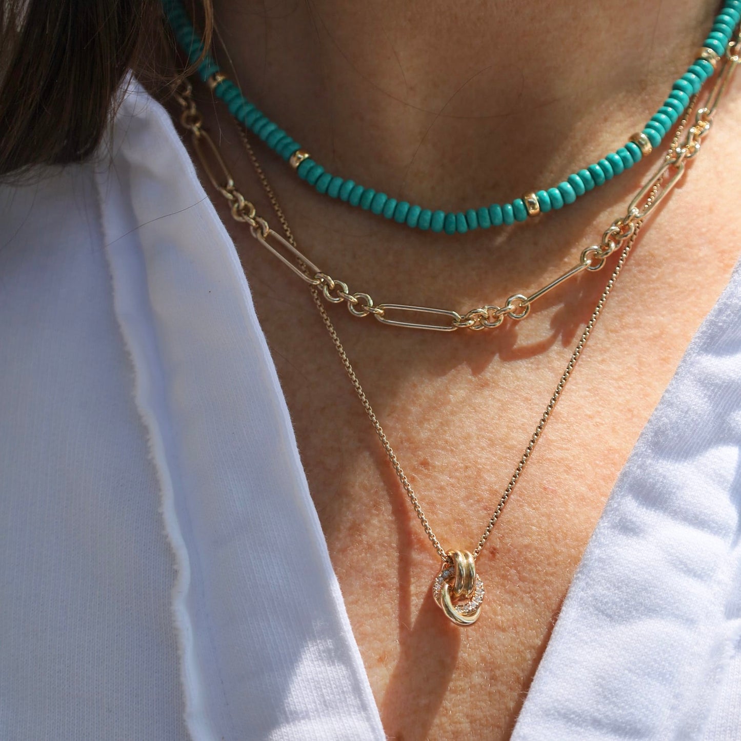 NKL-14K 14k Double Linked Pavé Diamond Knot Necklace