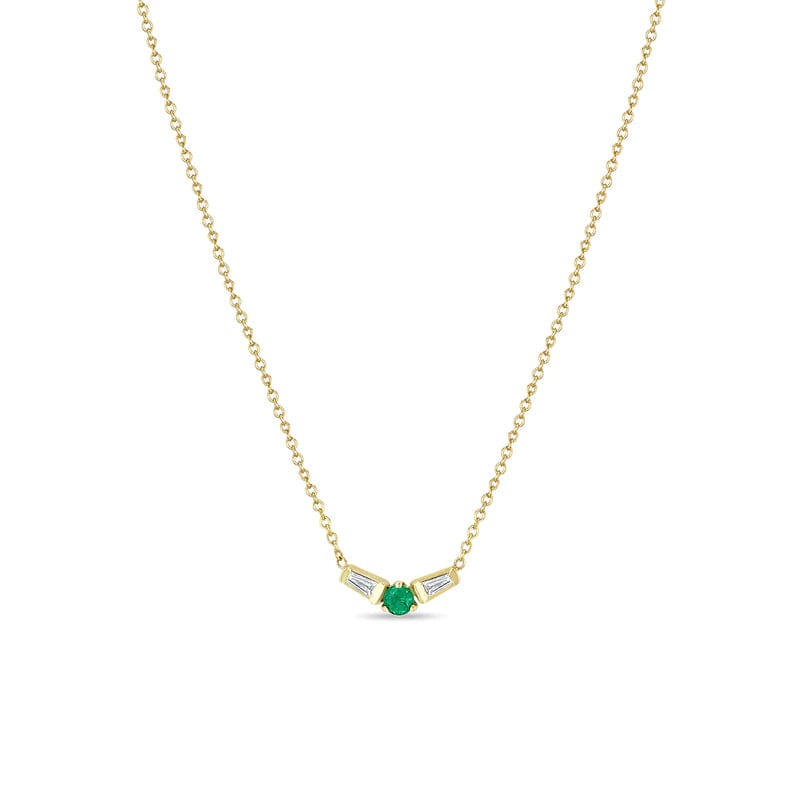 NKL-14K 14k Emerald & Angled Tapered Baguette Diamonds Necklace