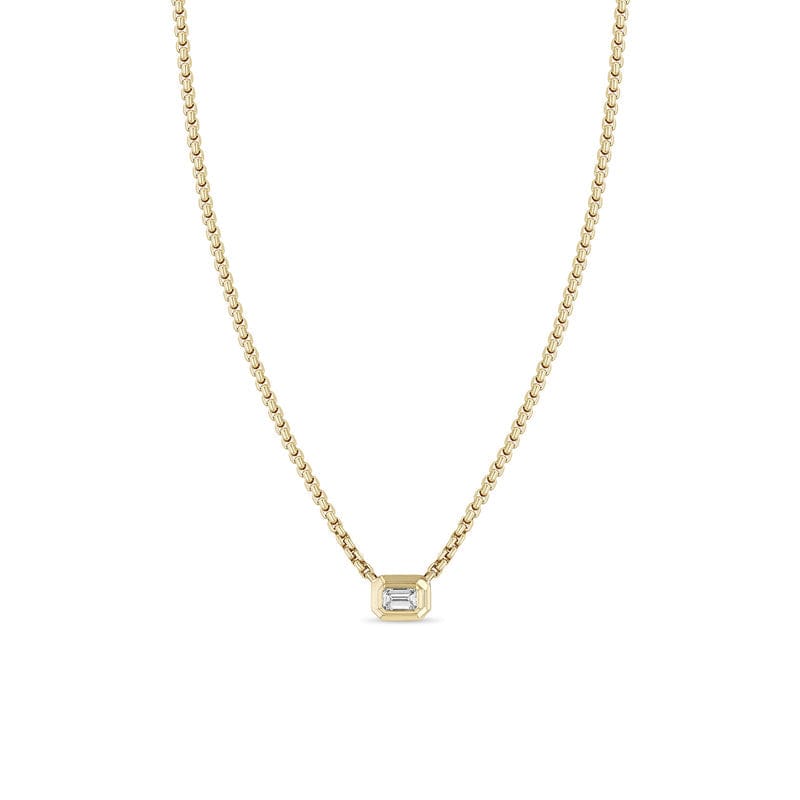 NKL-14K 14k Emerald Cut Diamond Small Box Chain Necklace
