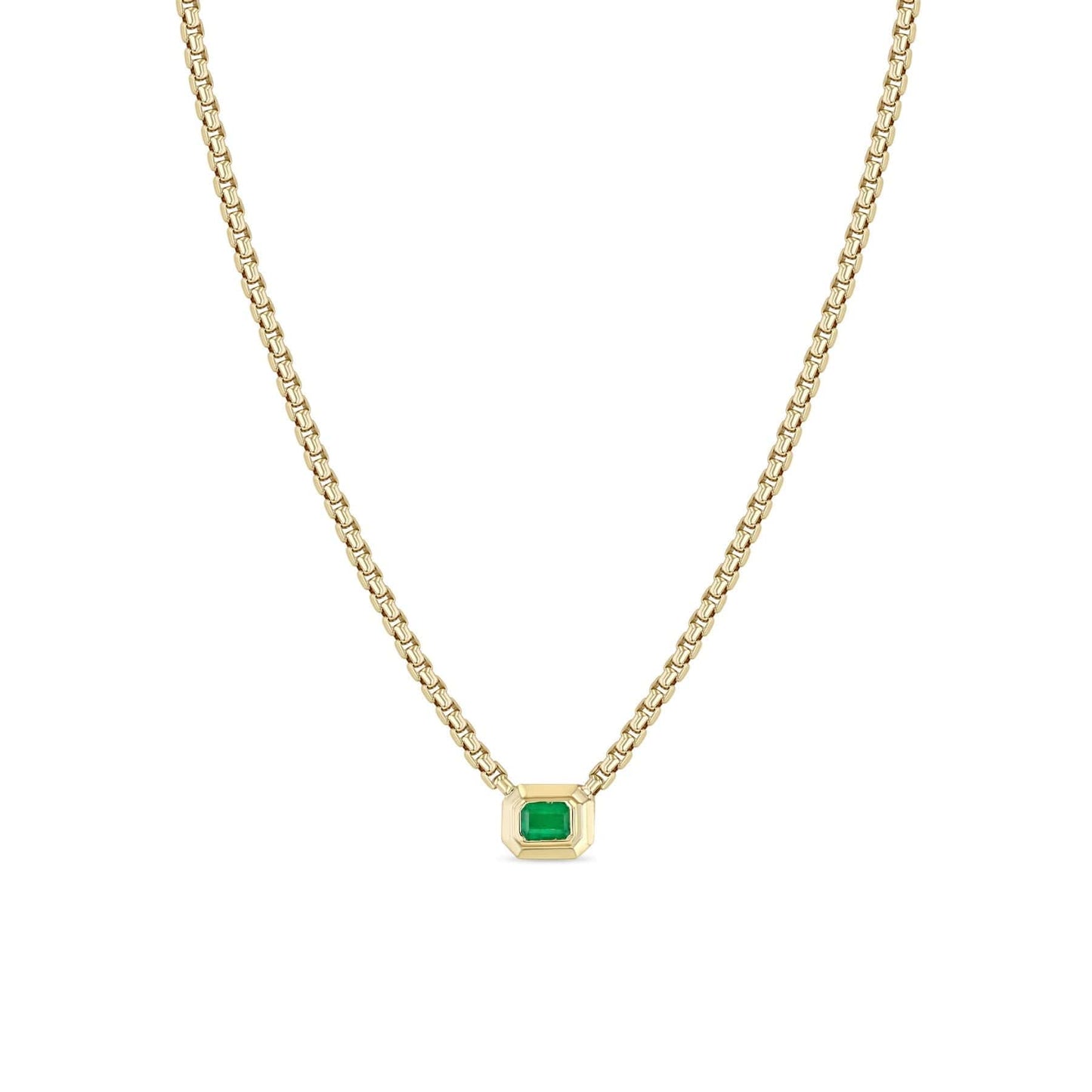 NKL-14K 14k Emerald Cut Emerald Bezel Medium Box Chain Nec