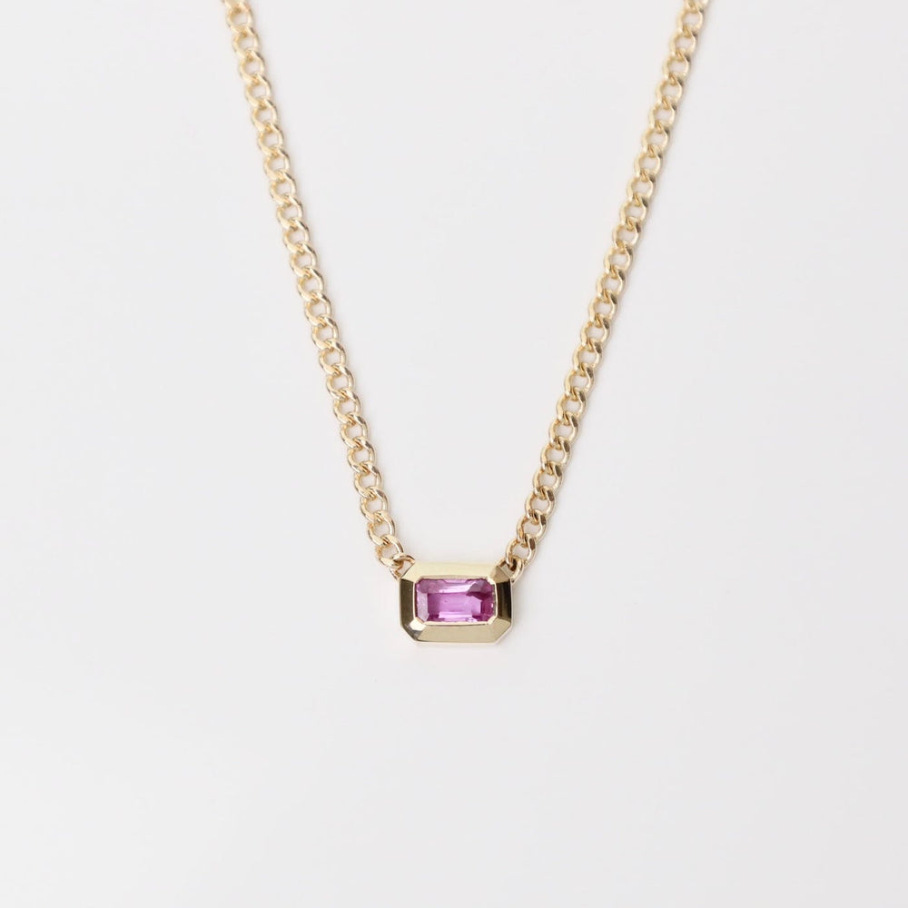 
                      
                        NKL-14K 14k Emerald Cut Pink Sapphire Bezel xs Curb Chain
                      
                    