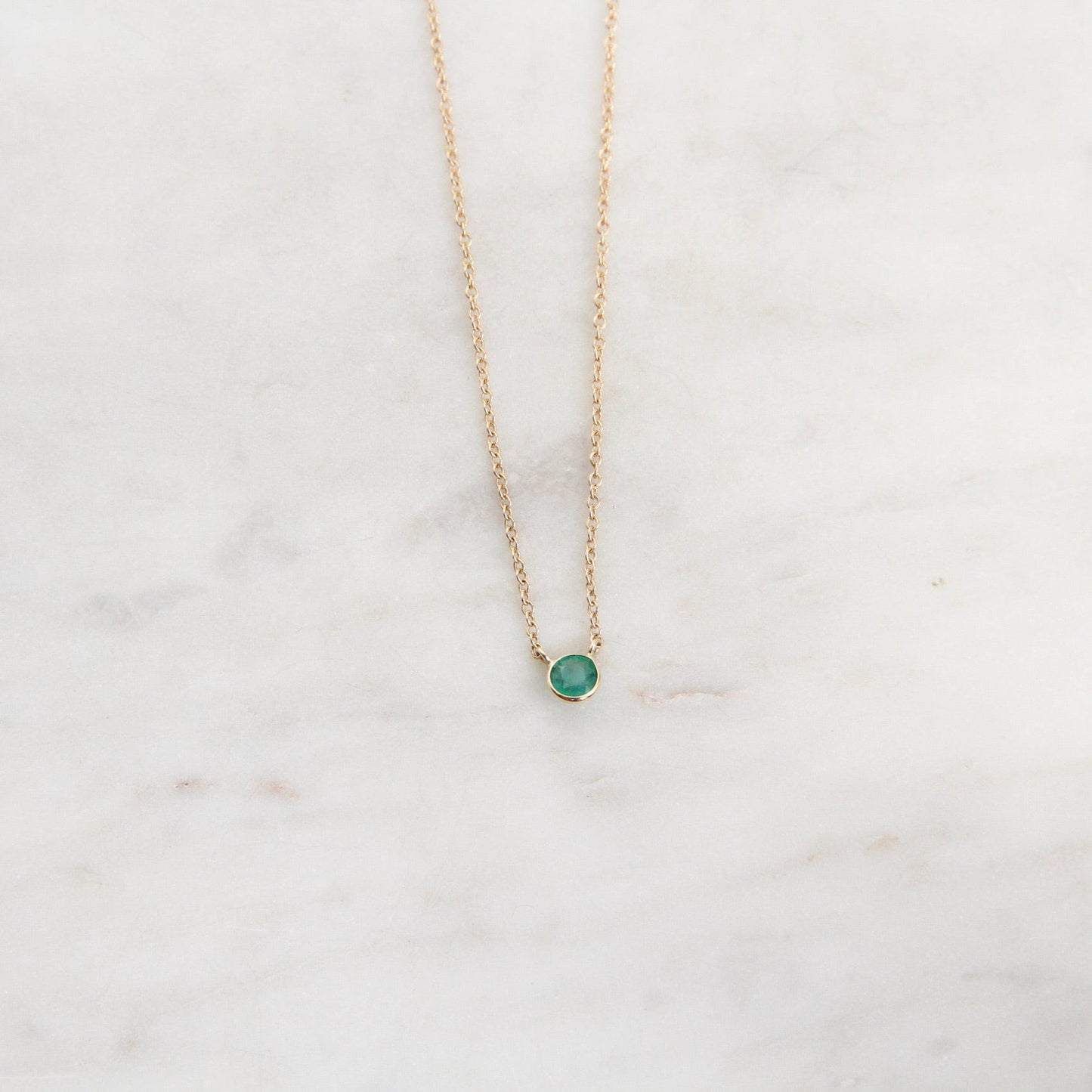 NKL-14K 14k Emerald Solitaire Necklace