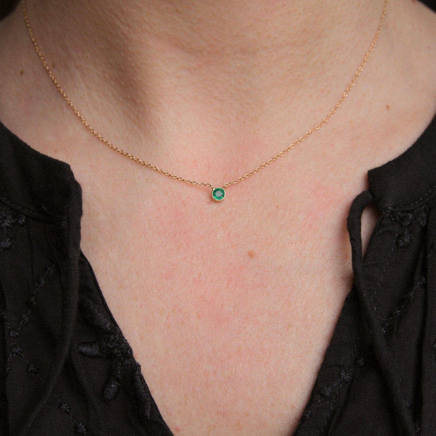 NKL-14K 14k Emerald Solitaire Necklace