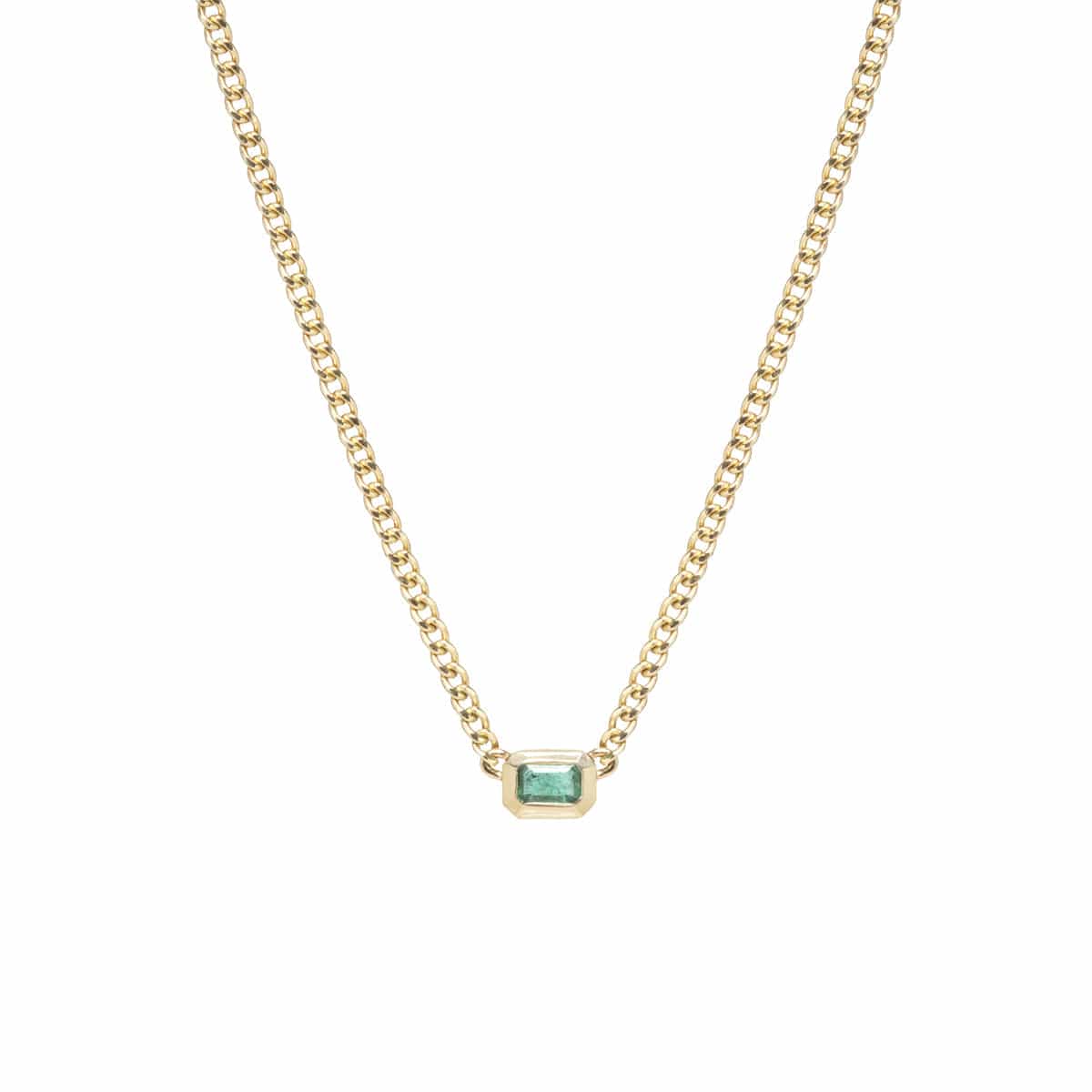 NKL-14K 14k Extra Small Curb Chain Emerald Cut Emerald Necklace