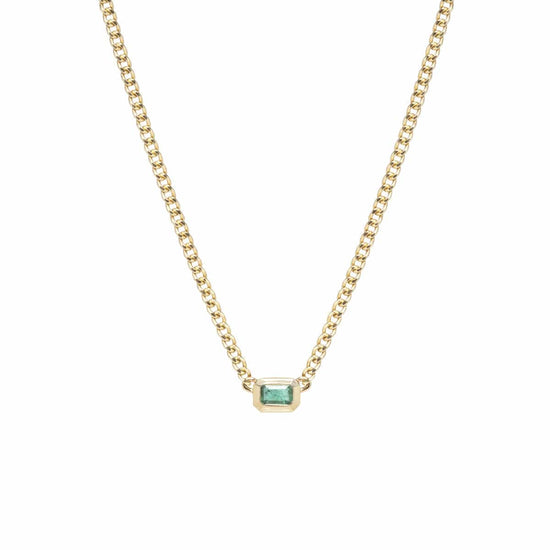 NKL-14K 14k Extra Small Curb Chain Emerald Cut Emerald Necklace