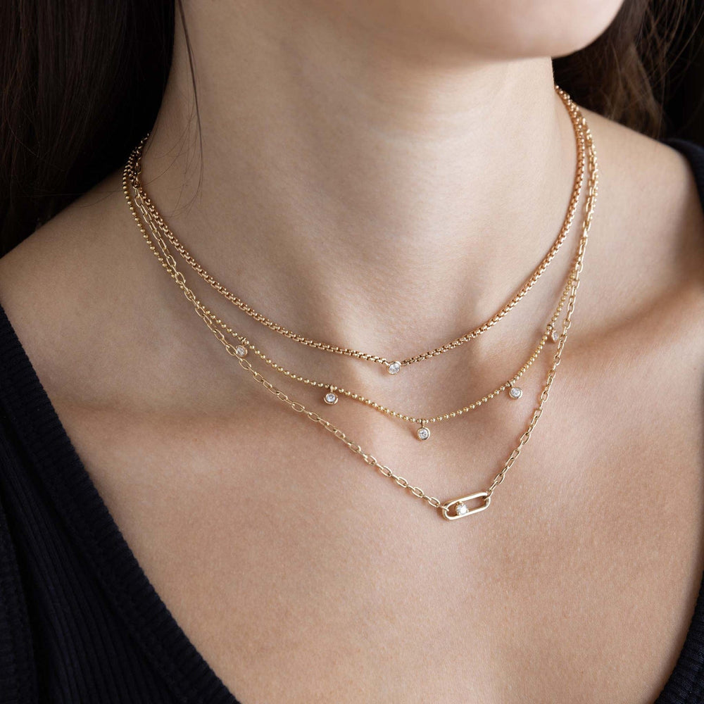 NKL-14K 14k Floating Diamond Small Box Chain Necklace