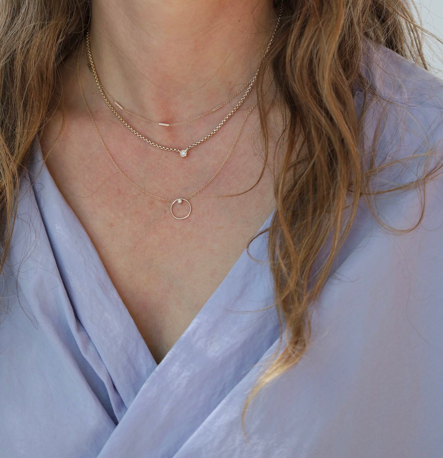 NKL-14K 14k Floating Diamond Small Box Chain Necklace