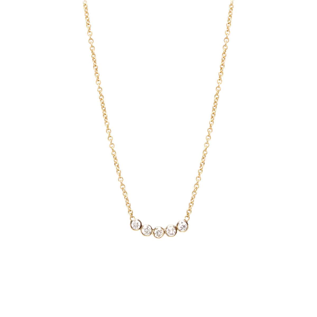 NKL-14K 14K Gold 5 Diamond Bezel Necklace