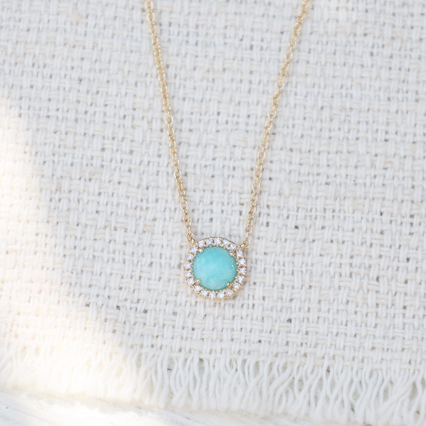 NKL-14K 14k Gold 5mm Rose Cut Amazonite with White Diamond