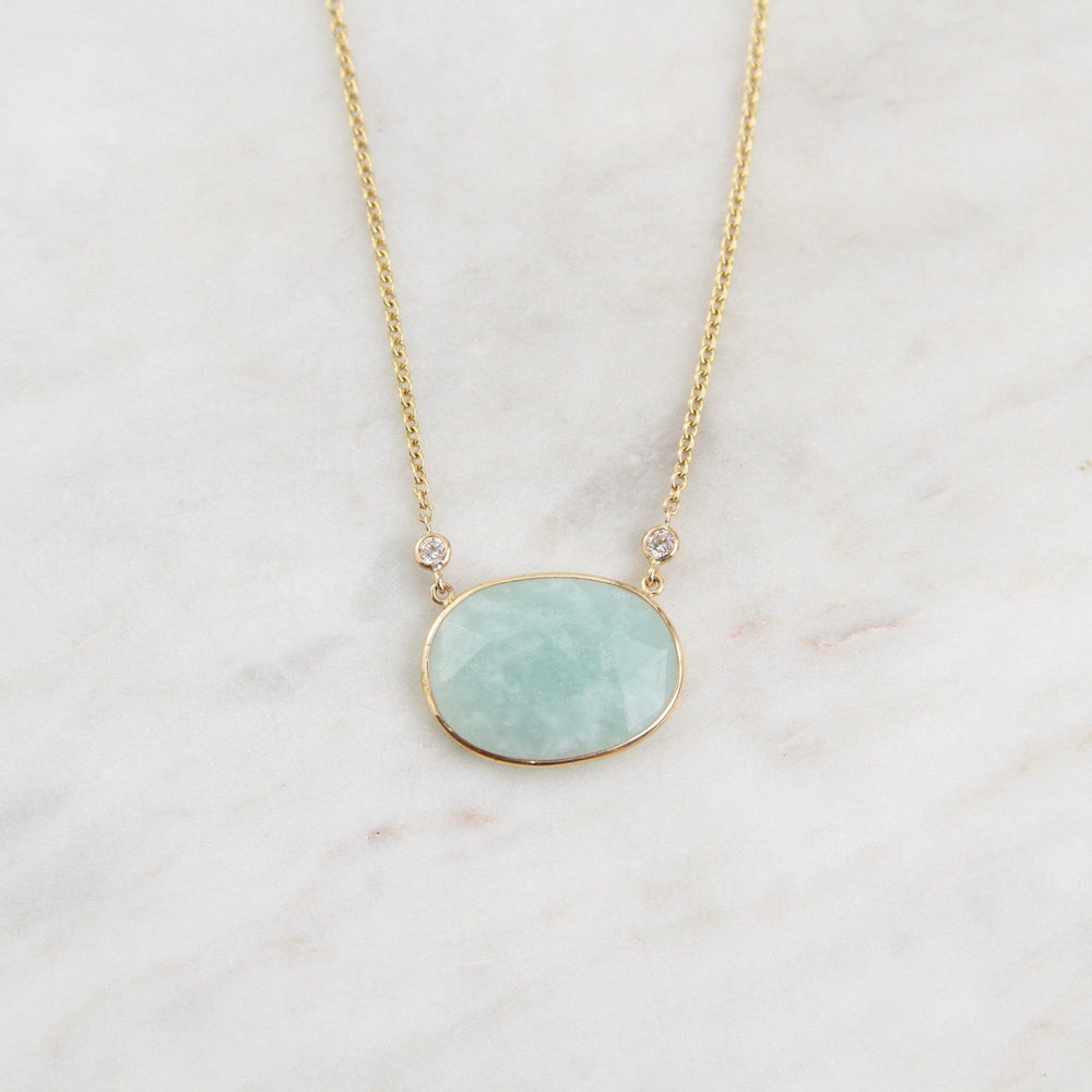 NKL-14K 14k Gold Amazonite Slice & Diamond Necklace