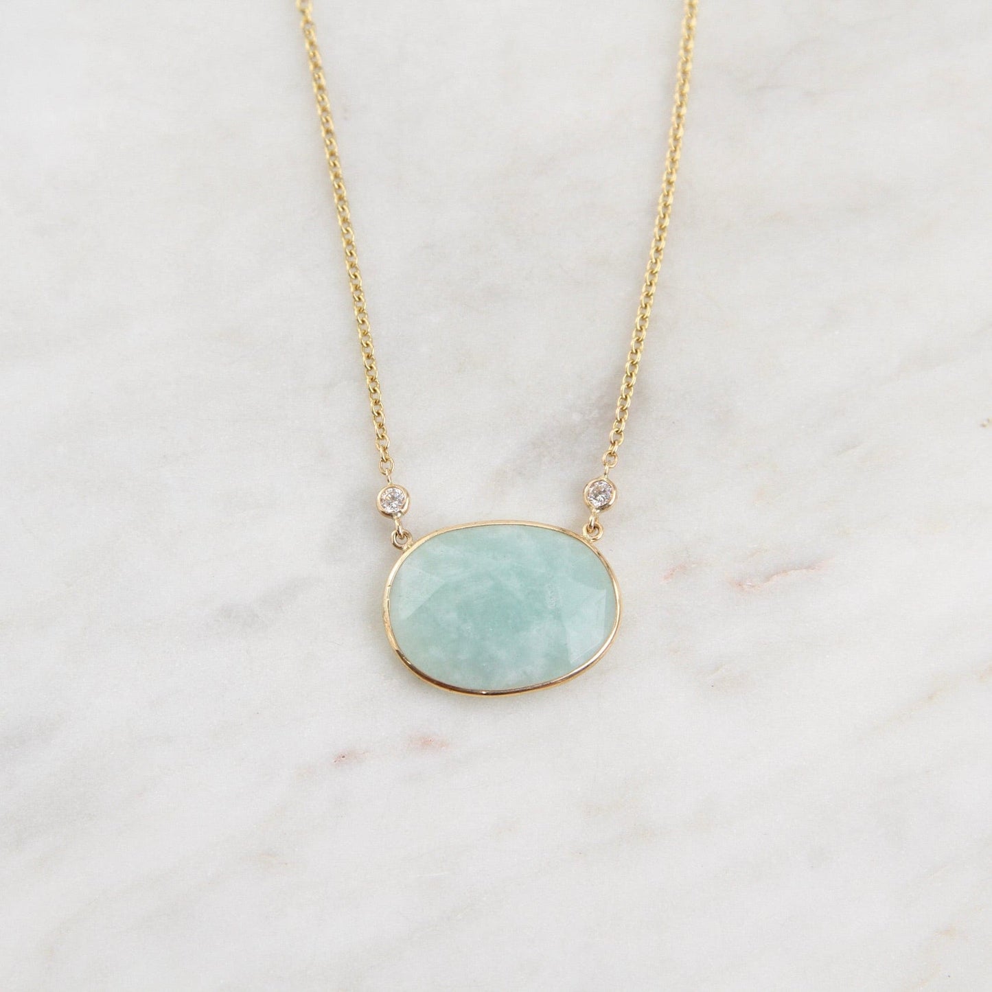 Load image into Gallery viewer, NKL-14K 14k Gold Amazonite Slice &amp;amp; Diamond Necklace
