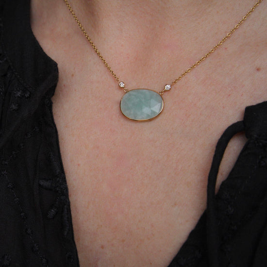Load image into Gallery viewer, NKL-14K 14k Gold Amazonite Slice &amp;amp; Diamond Necklace
