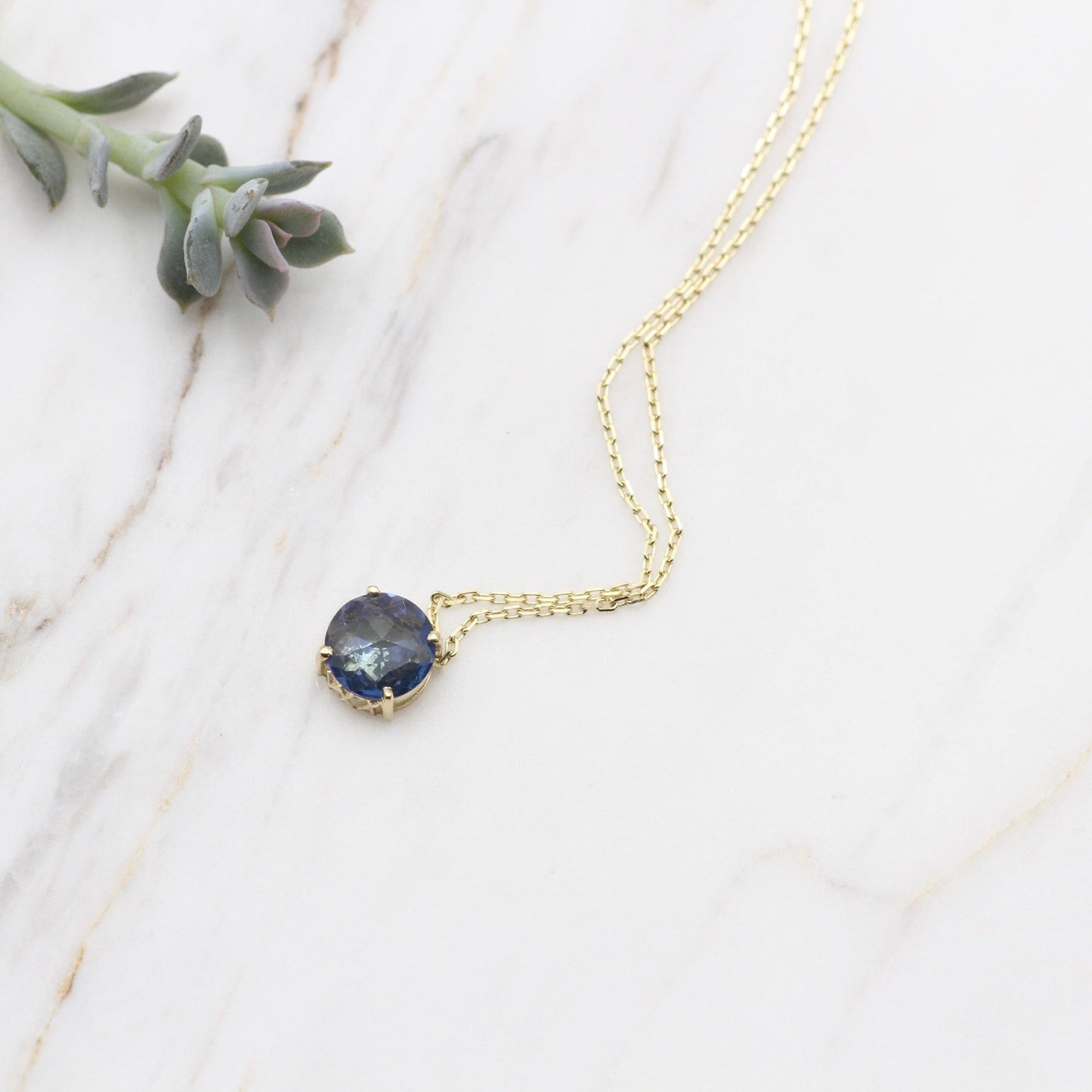 NKL-14K 14k Gold and English Blue Topaz Necklace