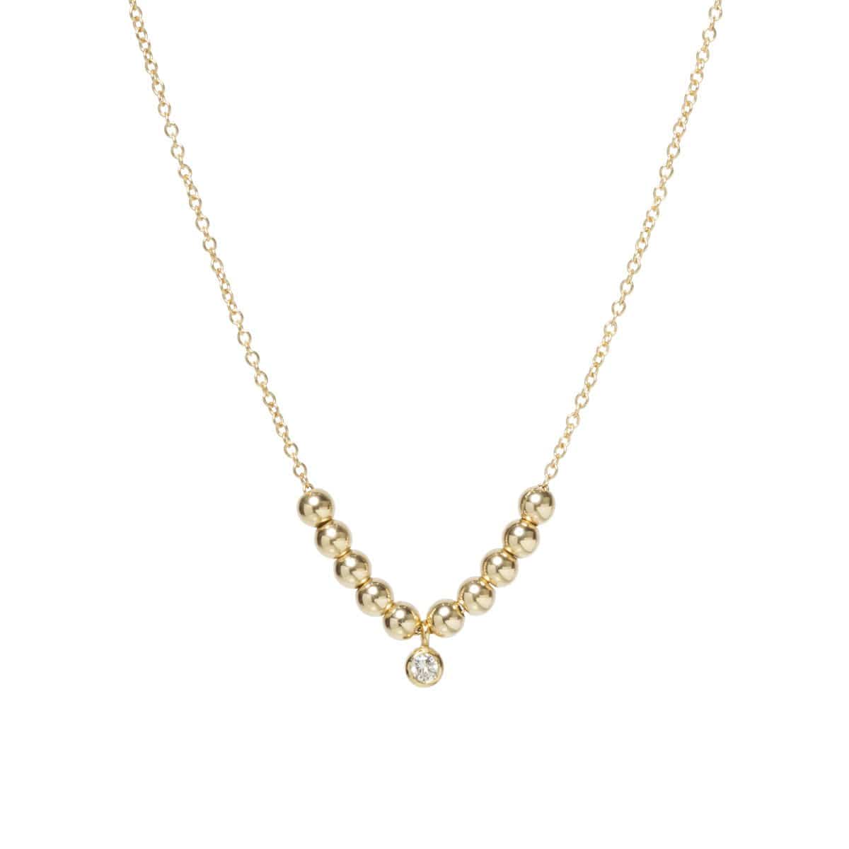 NKL-14K 14k Gold Bead Necklace With Diamond Center