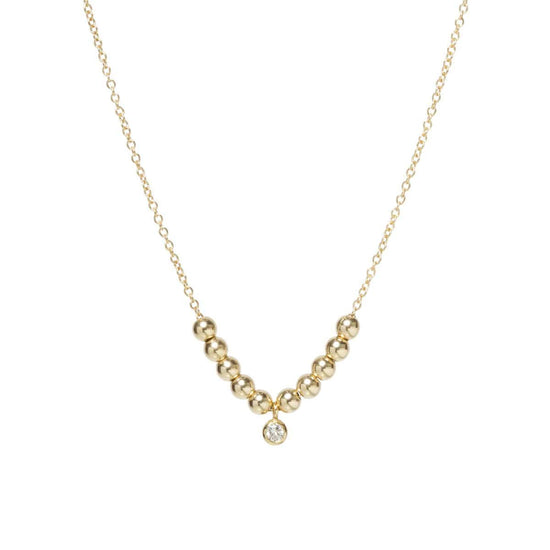 NKL-14K 14k Gold Bead Necklace With Diamond Center