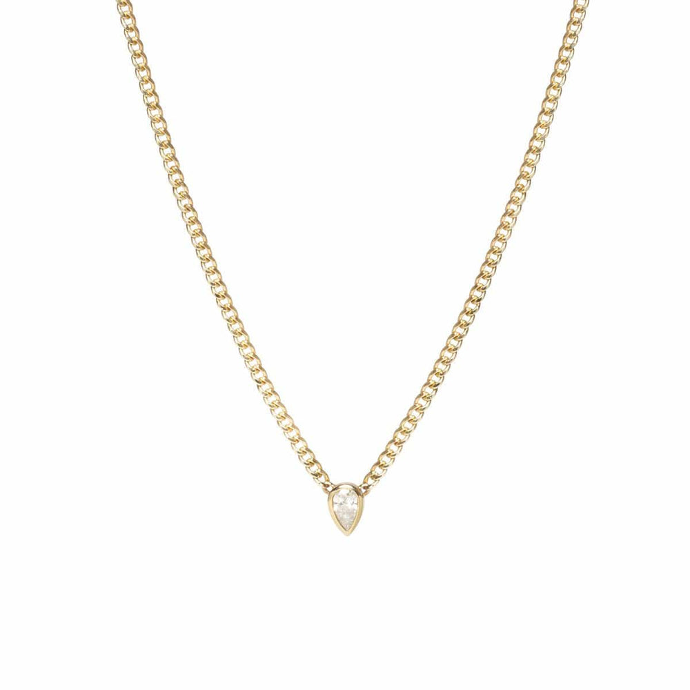 NKL-14K 14k Gold & Bezel Set Pear White Diamond Necklace