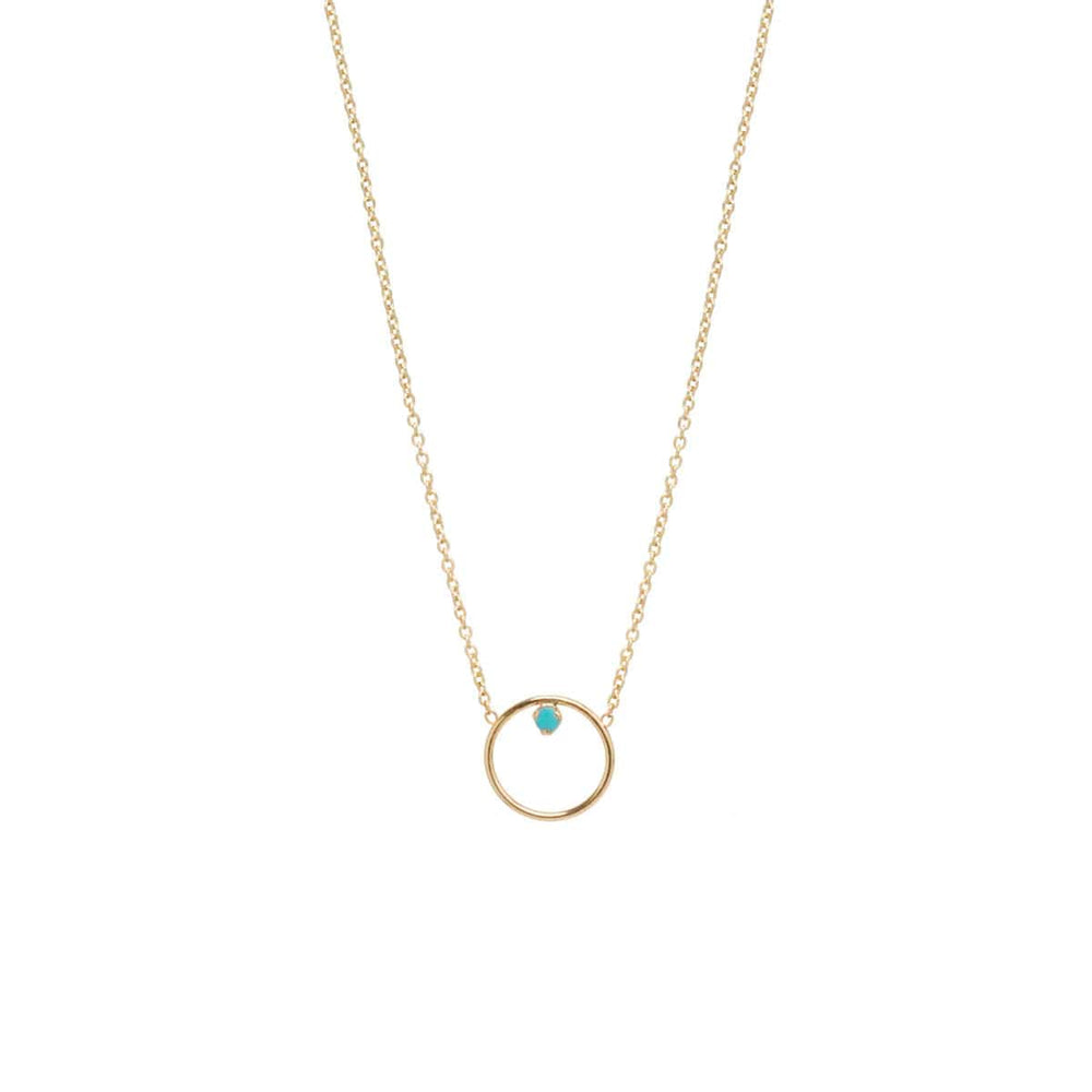 NKL-14K 14k Gold Circle Prong Turquoise Necklace