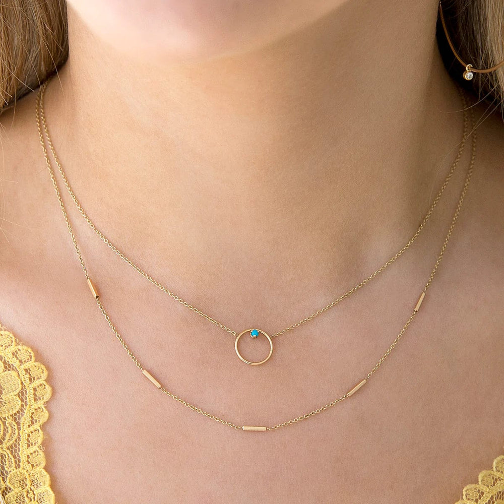 NKL-14K 14k Gold Circle Prong Turquoise Necklace