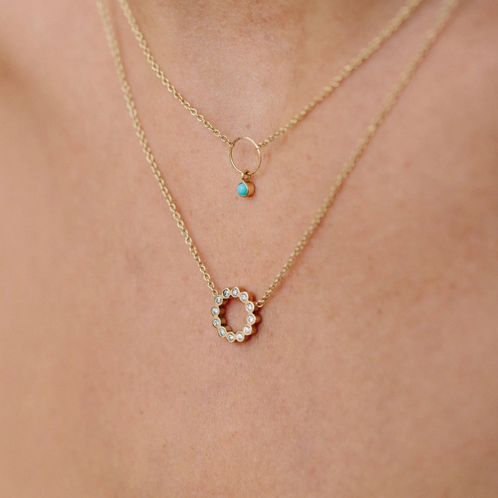 
                      
                        NKL-14K 14k Gold Dangling Bezel Turquoise Circle Necklace
                      
                    