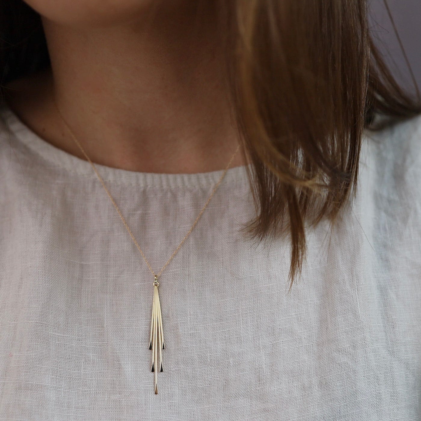 NKL-14K 14k Gold Dangling Sticks Necklace