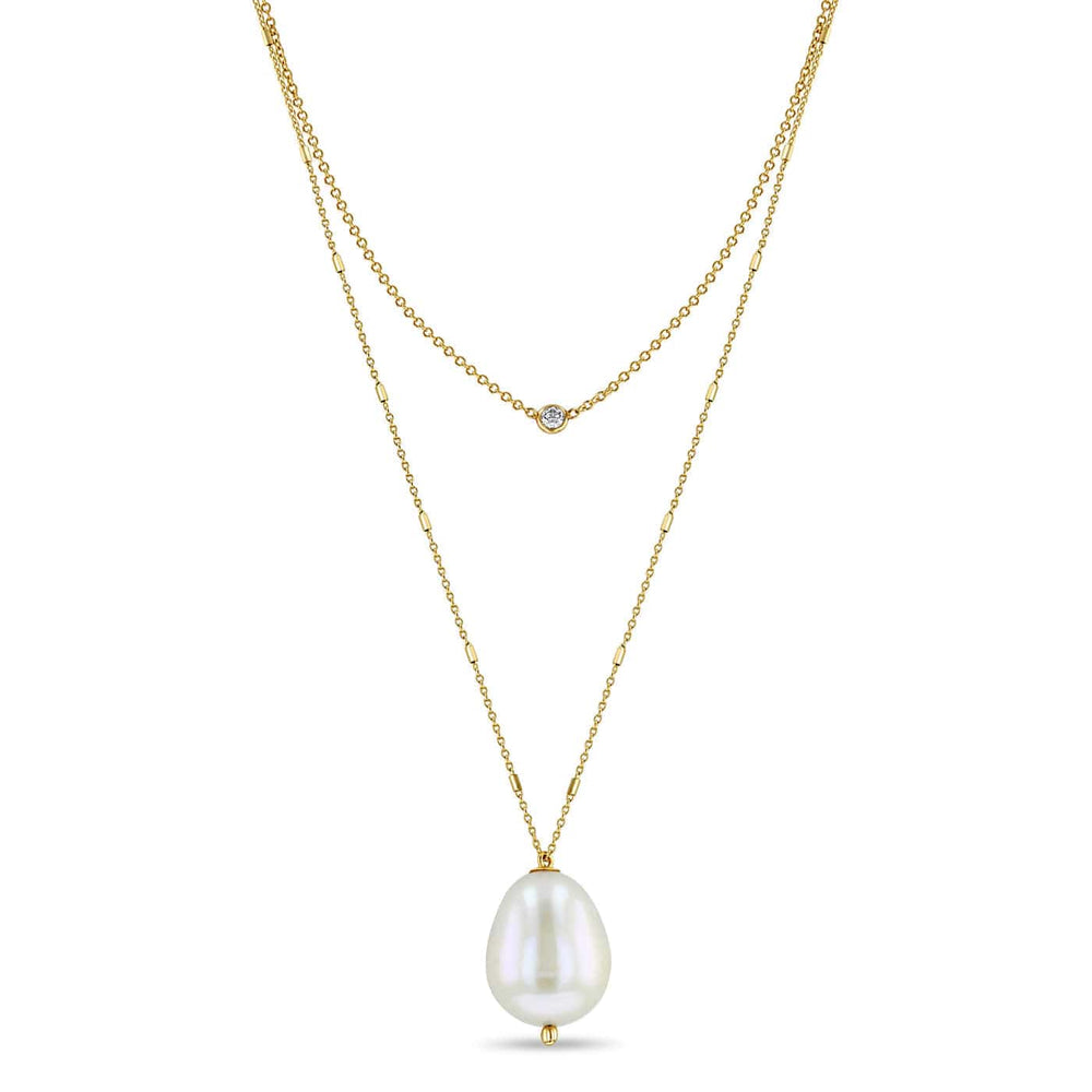 
                      
                        NKL-14K 14k Gold Double Chain Necklace with Diamond & Baroque Pearl
                      
                    