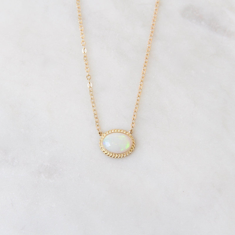 
                      
                        NKL-14K 14k Gold East West Bezel Set Opal Necklace
                      
                    