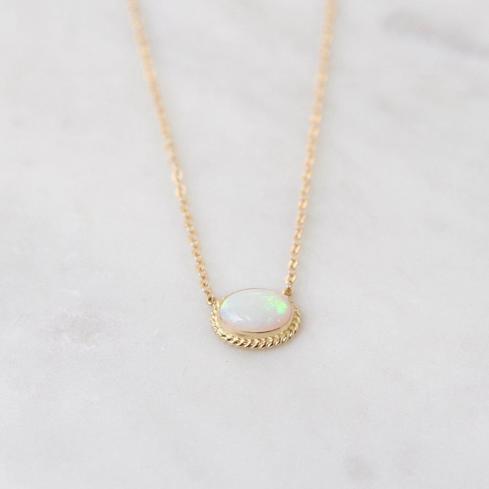 
                      
                        NKL-14K 14k Gold East West Bezel Set Opal Necklace
                      
                    