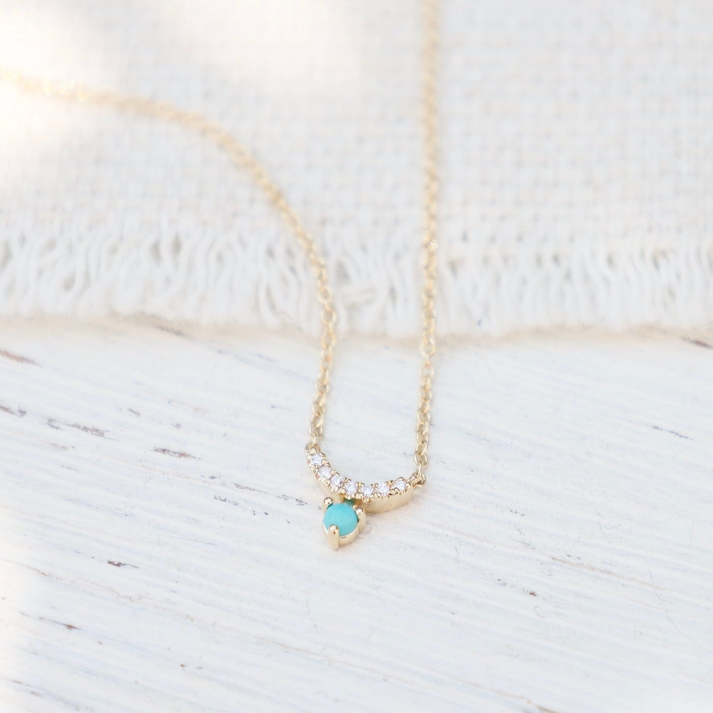 NKL-14K 14k Gold Eclipse Mini Curve Diamond Bar with Turquoise Necklace