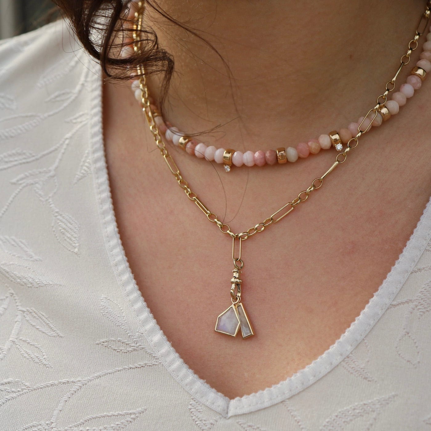14k Gold & Faceted Pink Opal Rondelle Bead Necklace
