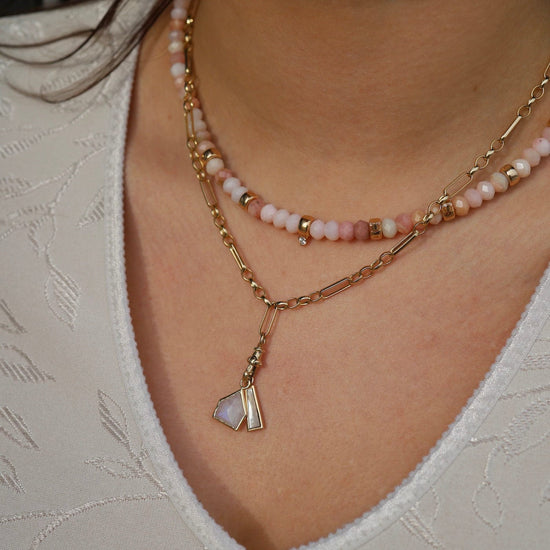 Load image into Gallery viewer, NKL-14K 14k Gold &amp;amp; Faceted Pink Opal Rondelle Bead Necklace
