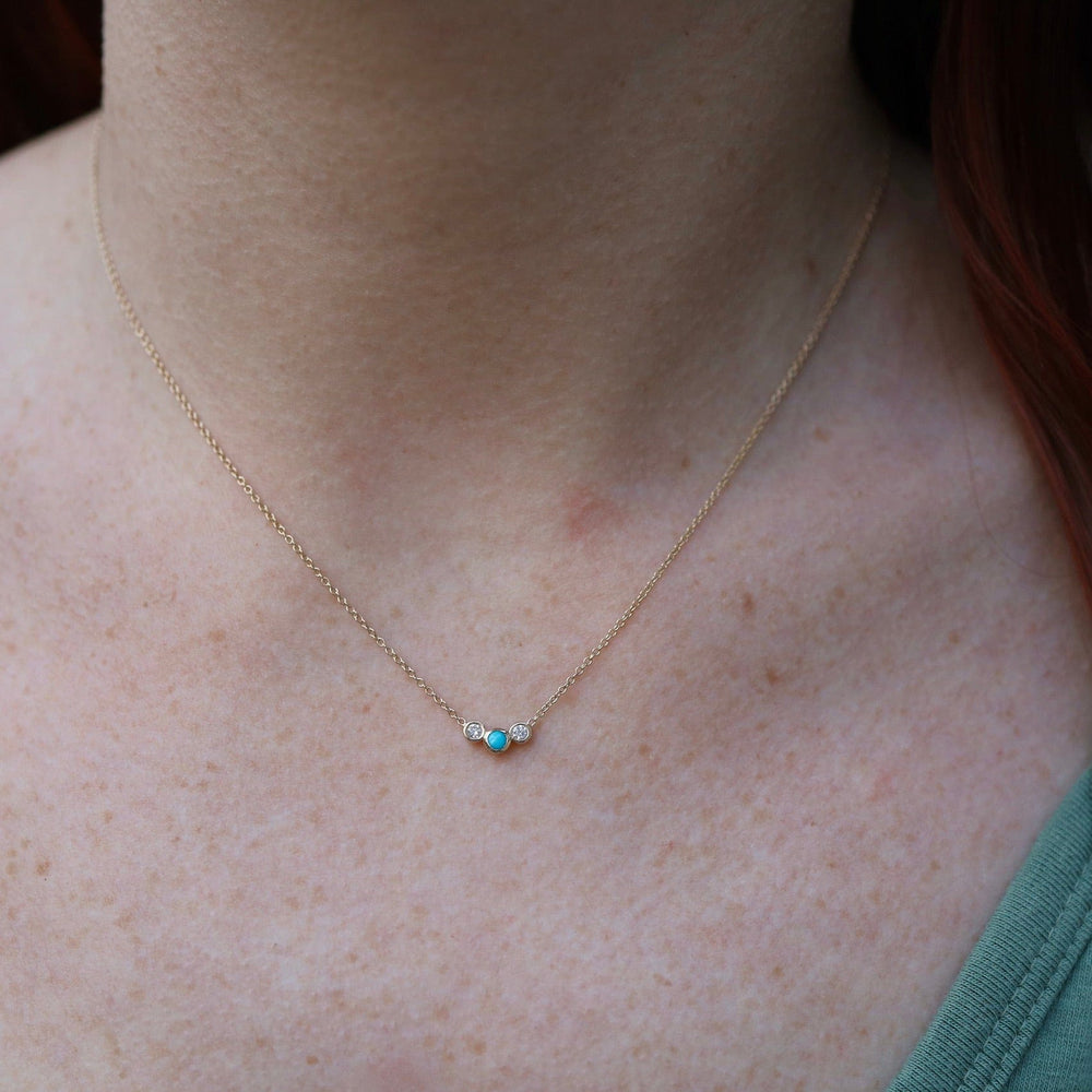 NKL-14K 14k Gold Graduated Turquoise & Diamond Necklace