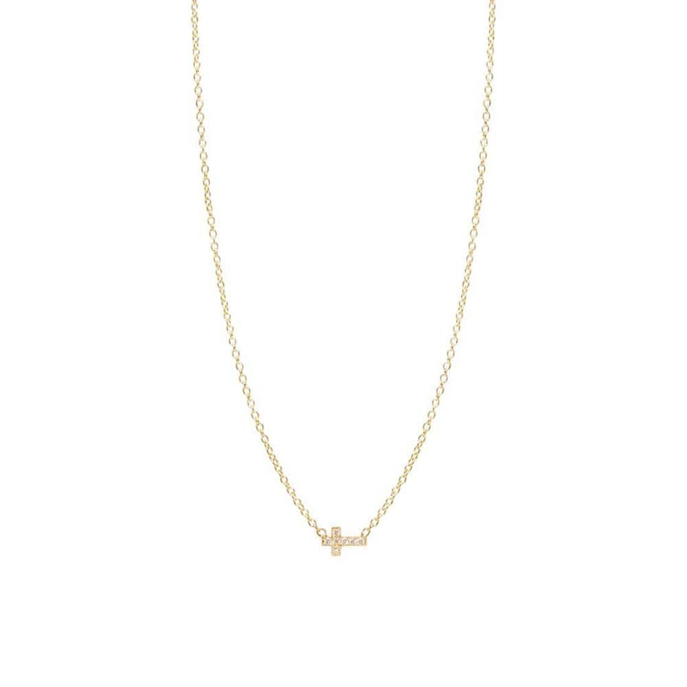 NKL-14K 14K GOLD ITTY BITTY PAVE DIAMOND CROSS NECKLACE