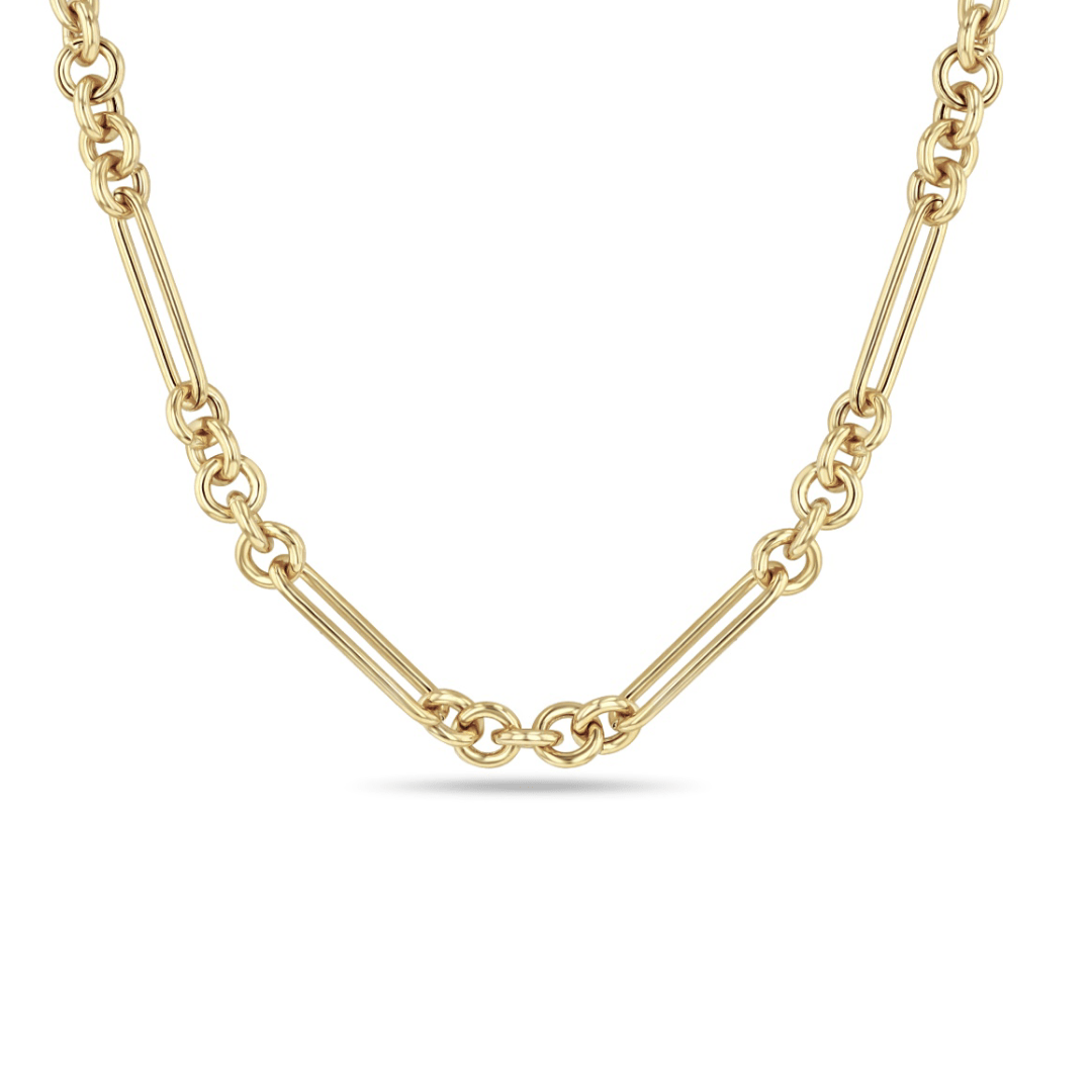 NKL-14K 14K Gold Large Mixed Paperclip & Rolo 16" Necklace